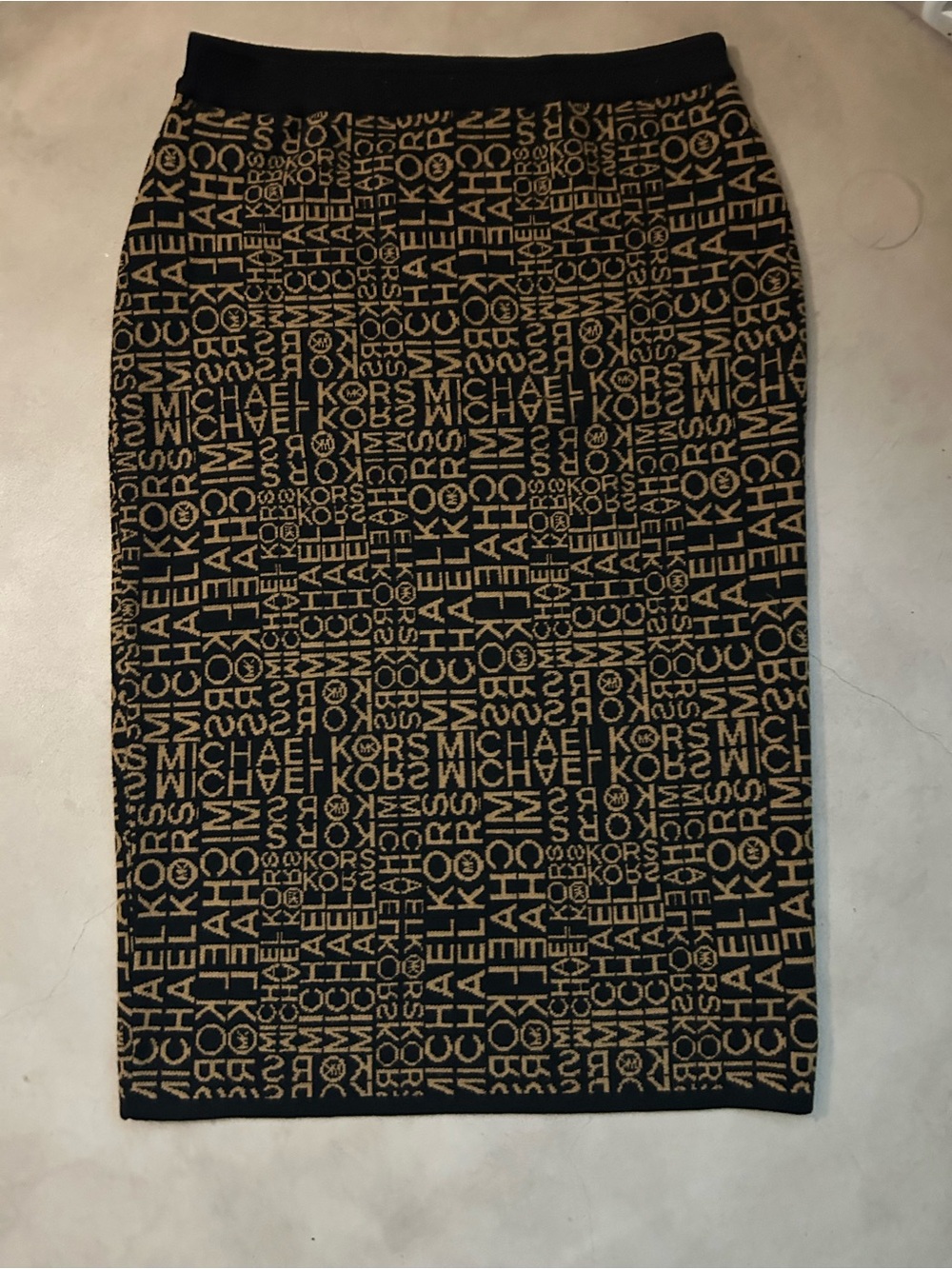 Michael Kors Black and Gold Logo Jacquard Pencil Skirt